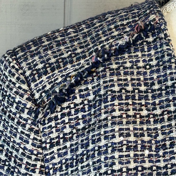 Banana Republic Womens Tweed Blazer Jacket Size 10 Peplum Sparkle Navy Career - Picture 5 of 10